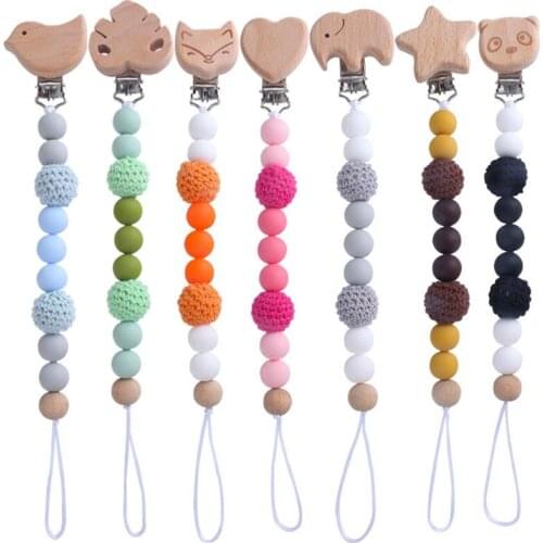 New Baby Pacifier Clip Chain Dummy Holder Nipples Children Pacifier Clips Pacifier Teether Teething Toy Cartoon Wooden Bracket