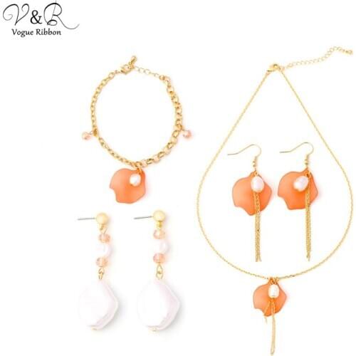 2020 Newest Diy Package Jewelry Making Necklace Earring Bracelet Set Gold Post Gold Chain Bracelet & Necklace With Pearl Flower