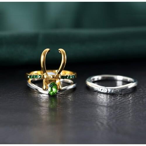 Newest Super Hero Cosplay Props Jewelry Trend Charm Gifts Loki Ring Thor Loki Helmet Matching Rings Set For Women Men 3PCS/SET