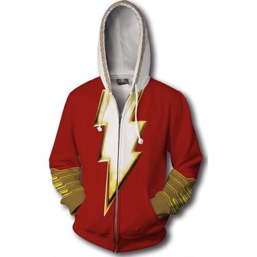 New Movie Shazam! Captain 3D print Cosplay Costume Sweatshirts Men Women Autumn Zipper Hooded Pullover Unisex Adult Jacket