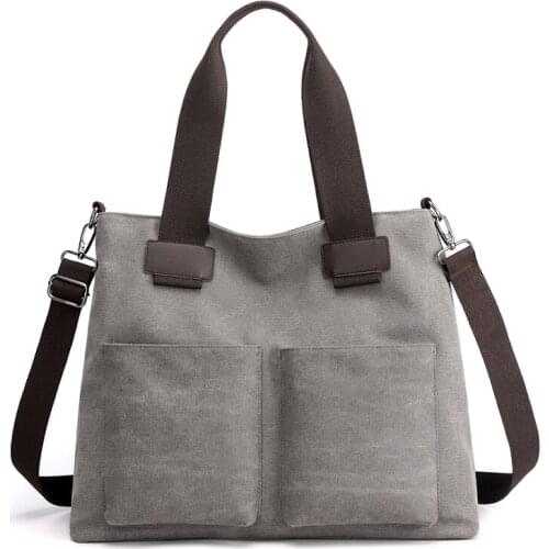 Solid color Women Handbag Ladies Shoulder Bag High Quality Soft Canvas Large Capacity Bag Casual Shopping Handbag