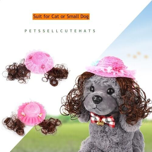Dog Wig Hat Pet Cat Wig Funny Headgear Cute Christmas Halloween Dress Up Pink Pets Hat Pet Accessories Drop Shipping