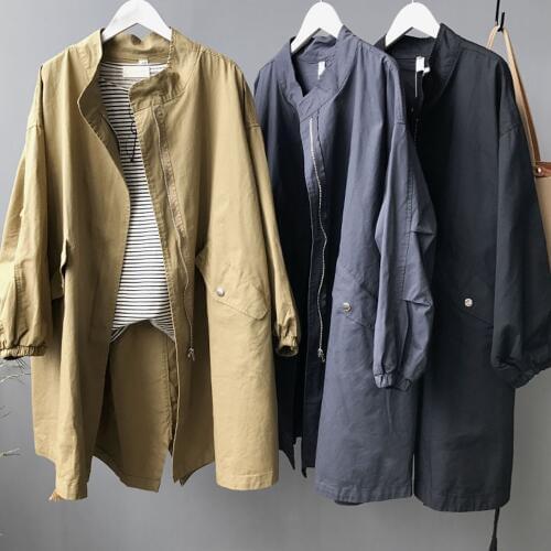 Oversize Womens long Korean trench coat BF wind rope washing cotton coats Super Large size ladies' Early autumn new