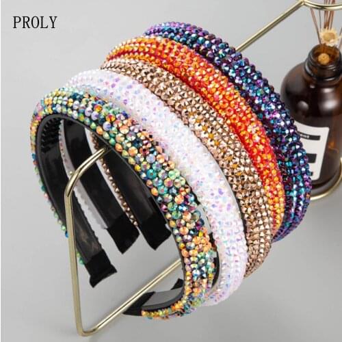 PROLY New Fashion Women Headband Shining Rhinestone Paved Hairband Non-slip Teeth Baroque Hair Accessories Turban