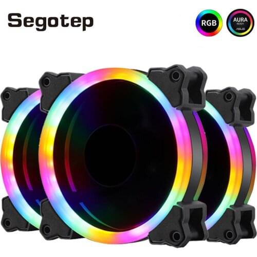 Segotep 120 mm Cooling Fan Double Halo RGB PC Case Fan 12V 4pin Quiet AURA SYNC Colorful Desktop Computer Cooler Cooling LED Fan