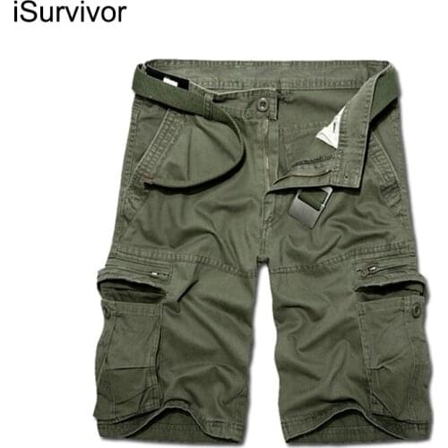 ISurvivor 2021 Men Knee Length Cotton Cargo Shorts Hombre Male Casual Fashion Slim Fit Large Size Overalls Pants Sweatpants Men