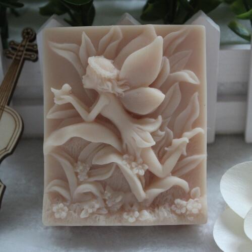 Silicone Soap Mold Handmade Food Mold Flower Fairy Holding Birds in The Grass DIY Soaps Mould Aroma Stone Moulds Silicone Rubber
