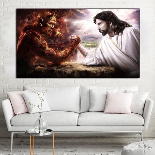 Nordic Portrait Jesus Vs Devil Digital wallpaper Art God Pictures Canvas Paintings For Home Living Room Wall Art Decoration