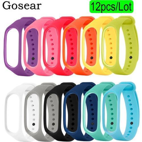 Gosear 12pcs TPU Replacement Watchband Wristband Smart Watch Wrist Strap Bracelet for Xiaomi Xiomi Xiao Mi Band Miband 3 Band3