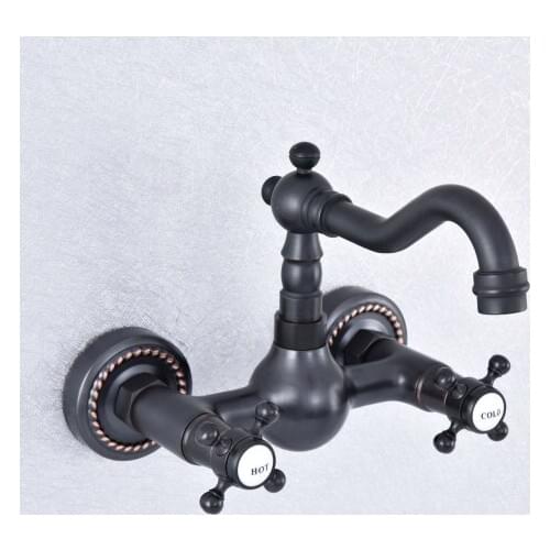 Kitchen Wet Bar Bathroom Vessel Sink Faucet Black Oil Rubbed Brass Wall Mounted Swivel Spout Mixer Tap Dual Cross Handles msf720