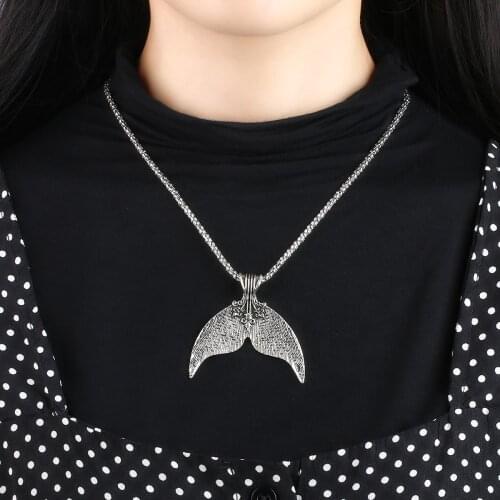 Stylish Vintage Mermaid Tail Pendant Necklace Women Lady Ethnic Unique Jewelry Exquisite Mermaid Tail Metal Necklace Gift