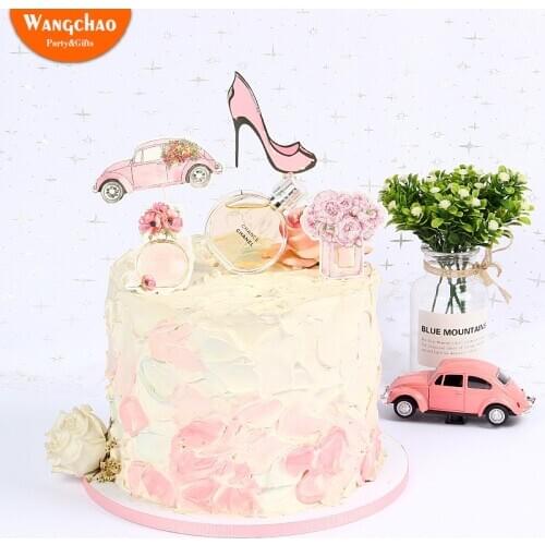 1 Set Perfume Flower Fashion Lady Theme Happy Birthday Cake Topper Romantic Wedding Cake Decoration Party Supplies