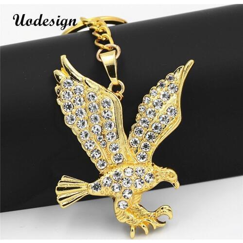 Uodesign Gold Color Punk Hiphop Keychain Eagle Crystal Keyring Men Jewelry Trendy hiphop keychain Gift for Men