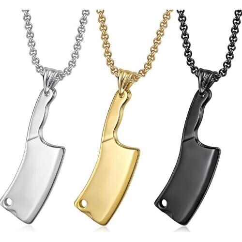 Stainless Steel Gold Kitchen Knife Pendant Necklace Jewelry Punk Rock Knife Necklaces Jewellery Gift For Him