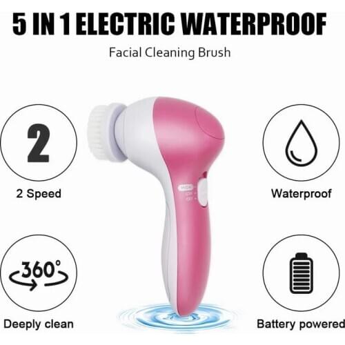 Waterproof 5in1 Electric Sonic Face Cleansing Brush Facial Cleaning Brush Device Set Massager Facial Wash Face Machine