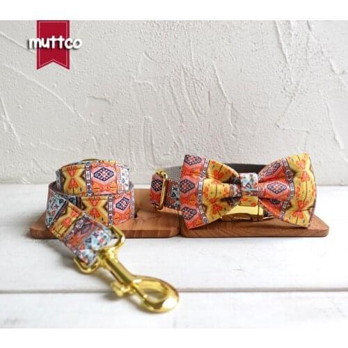 MUTTCO retailing handmade time-proof collar THE BLUE BOHEMIAN ethnic style dog collars and leashes with bow tie 5 sizes UDC054B
