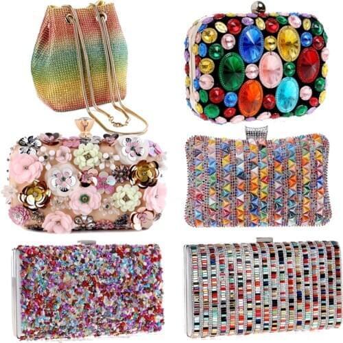 Flower Candy Color Women Evening Bags Wedding Party Event Clutch Diamonds Metal Rhinestones Handbags Beading Purse Diamonds Bag