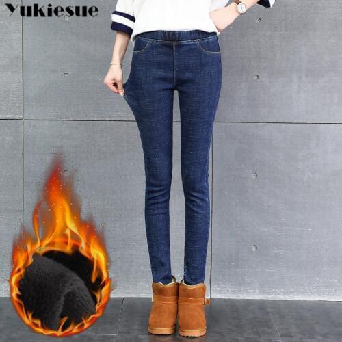 Winter warm thick fleece velvet womans jeans woman with high waist casual denim pencil pants female jeans for women Plus size