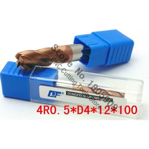 1PCS 4R0.5*4*12*100 Titanium yellow Long 4mm 4 flutes Cemented Carbide Corner Radius endmill CNC router bit alloy milling cutter