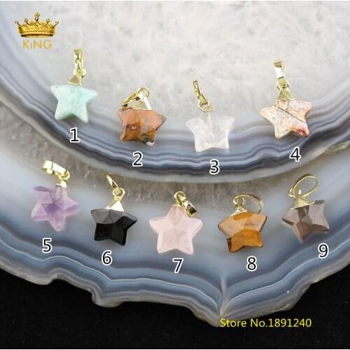10pcs/lot 13mm Faceted Star Charms Healing Necklace Bulk,Natural Stones Plated Gold Caps Pendants Jewelry Crafts Earrings DSS92