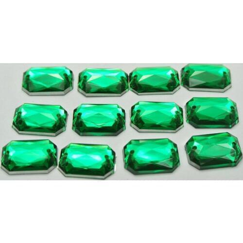 100 Green Flatback Acrylic Square Sewing Rhinestone Button 10X14mm Sew on bead