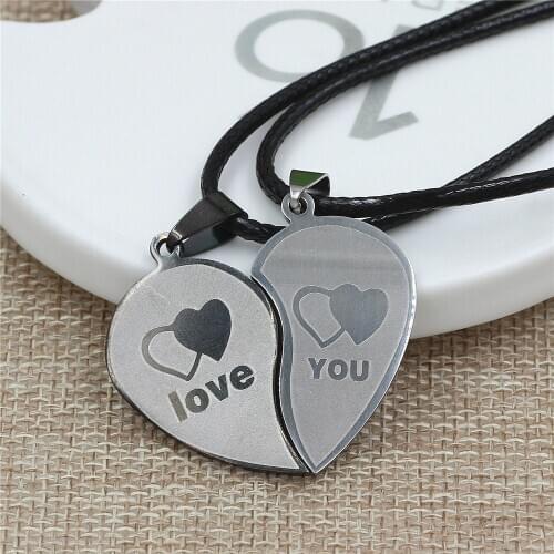 2pcs Heart-shape " Love You" Titanium steel Couple Lovers Half Heart Pendant Necklace Puzzle pendant necklace Drop shipping