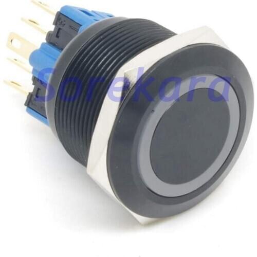 25mm Zn-Al Ring LED Color Green Momentary 2NO 2NC Pushbutton Switch Black Coating For Auto IP65 UL 6V/12V/24V/110V/220V