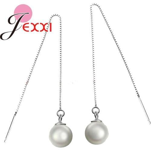 3 Colors High Quality Freshwater Pearl Beads 925 Sterling Silver Jewelry Earring Ear Thread Long Line Box Chain