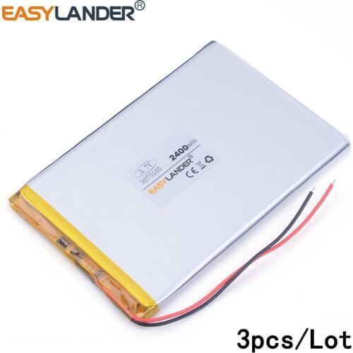 3pcs /Lot 3075105 2400 mah lithium Li ion polymer rechargeable battery For Speaker E-book tablet pc power bank andorid phone