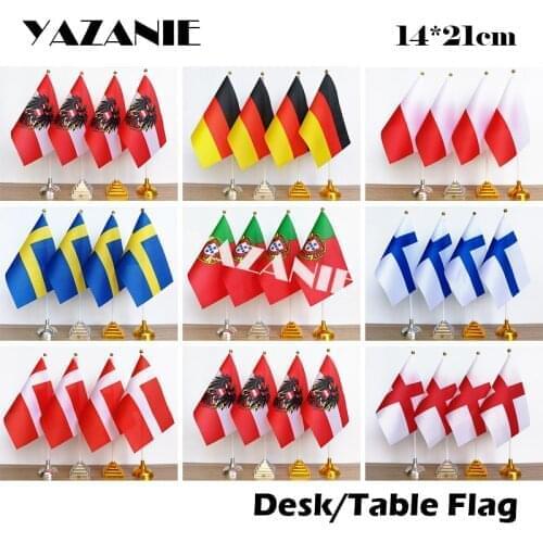 YAZANIE 14*21cm 4PCS Austria Germany Poland Sweden World Country Desk Flag Portugal Finland Denmark England National Table Flag