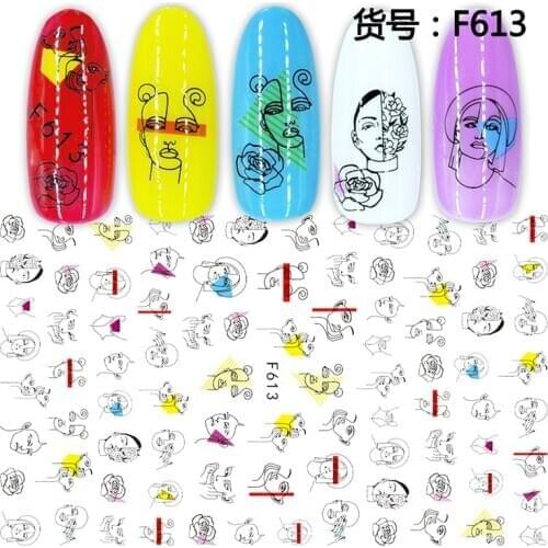 Abstract Lady Face Nail Decals Water Black Leaf Sliders Paper Nail Art Decor Gel Polish Sticker Manicure Foils CHSTZ1018-1033