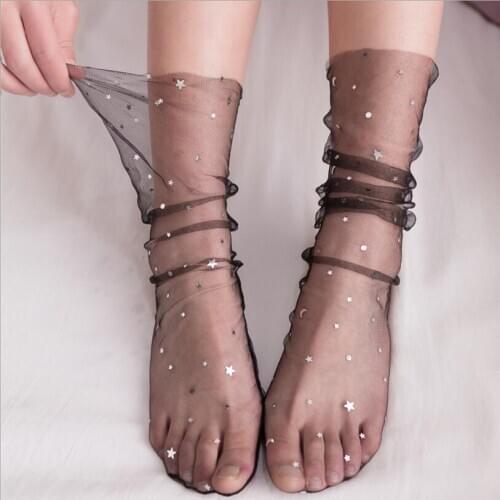 Shiny Transparent Mesh Socks Gauze Sox Princess Sock Hosiery Girl Socks Summer Dancing Pile stockings in star fairy socks