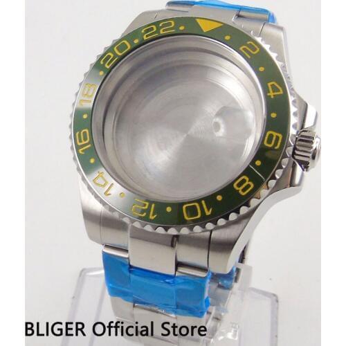 Sapphire Crystal 43MM Big Watch Case Green Ceramic Bezel Stainless Steel Case Fit For ETA 2836 Movement Mens Watch
