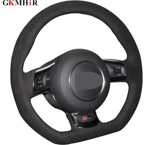 Black Genuine Leather Suede Car Steering Wheel Cover For Audi A3 S3 (8P) Sportback 2008-2012 R8 (42) TT TTS (8J) 2006-2014