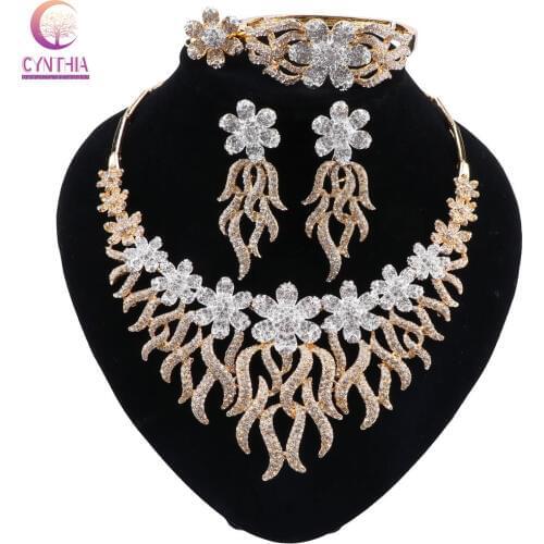 CYNTHIA Trend African Classic Women Jewelry Gold color Necklace Earrings Bracelet Ring Set Wedding Flower Style Jewelry Set