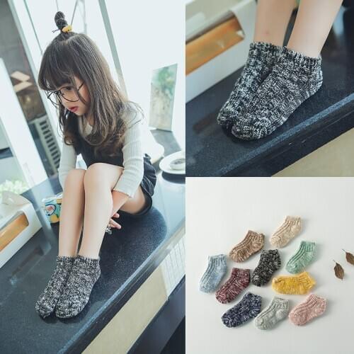 Cheap Kids Warm Short Socks Toddler Girls Colorful Socks Candy Color Soft Breathable Woolen Socks