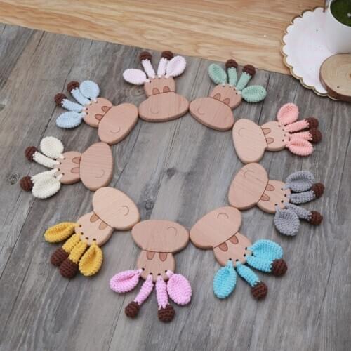BPA Free Safe Beech Wooden Baby Teether DIY Crochet Rattle Toy Baby Stroller Mobile Pram Crib Ring Soother Teether Baby Product