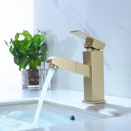 Two Size Matte gold Brass bathroom sink faucet Pull out basin faucet Cold and hot water mixer tap--High quality assurance