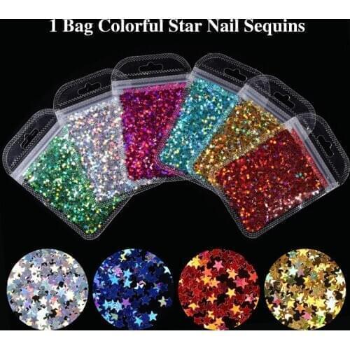 Holographic Laser Star Shape Nails Art Decoration Sparkly 3D Gold silver Sequins Spangles Polish Nails Accessories 12 colors