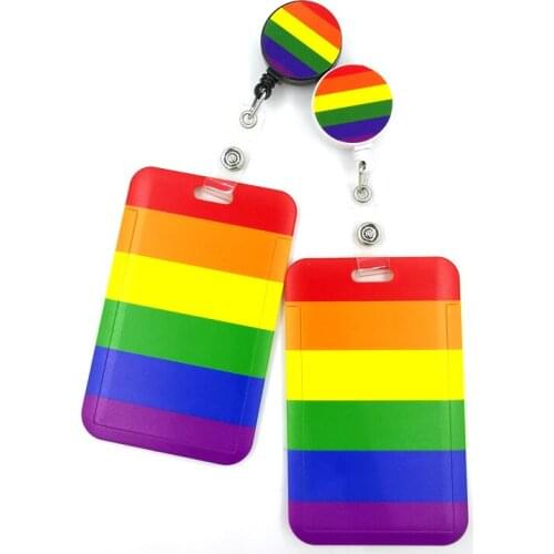 Homosexuality Rainbow Card Holder Women Men Business Lanyard Badge Card Case Women Card Cover Student Lanyard ID Name Card