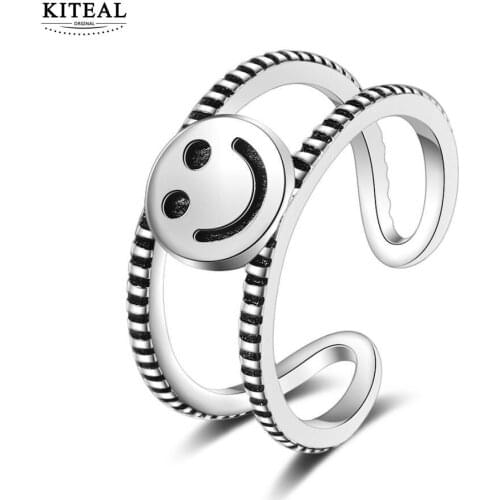 KITEAL Hot Sale silver plated size Resizeable rings for women 2020 for women&men Smiley face men ring Factory Wholesale