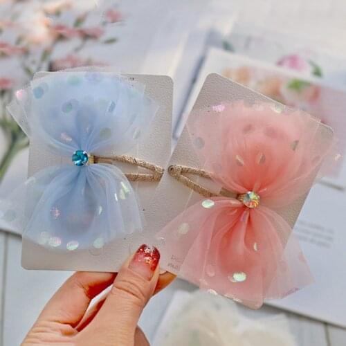 Korean Dot Mesh Hair Bows Sweet Color Princess Rhinestone BB Hair Clips Snap Pins Girls Hairgrips Kids Headdress Accessories