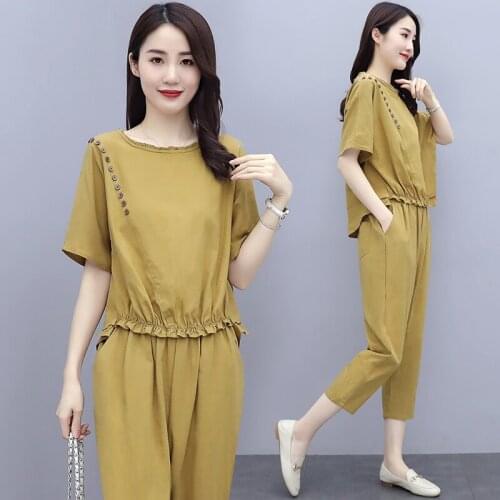 Cotton Linen Suit Womens Summer Two Piece Set Women Fat Sister 2021 New Plus Size 4XL 2-piece Set Female Loose Casual Tracksuit