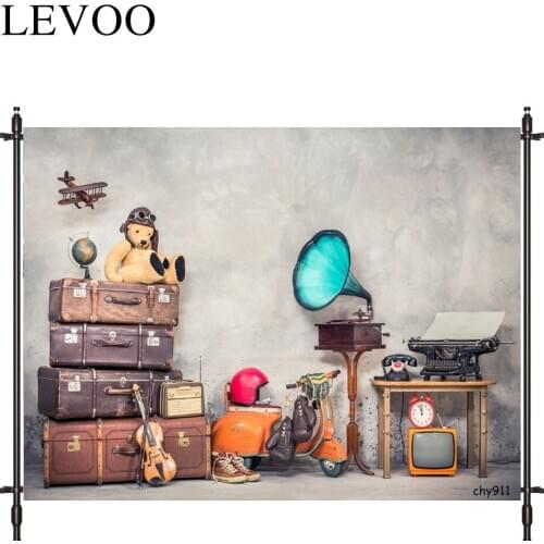 LEVOO Photography Backdrop Artistic Classic Suitcase Phonograph Music Backdrop Photocall Photobooth Studio Shoot Fabric