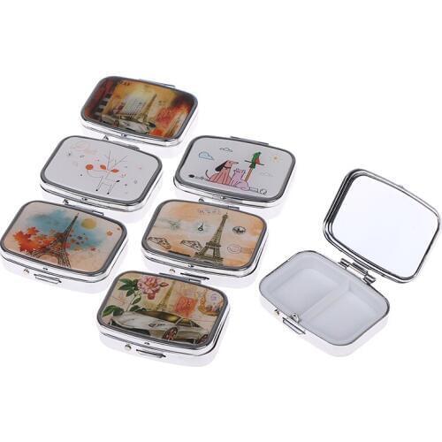Cute Compartment Pill Case Storage Tablet Container Medicine Box 1PCS Cartoon Metal Square Flower Print Organizer