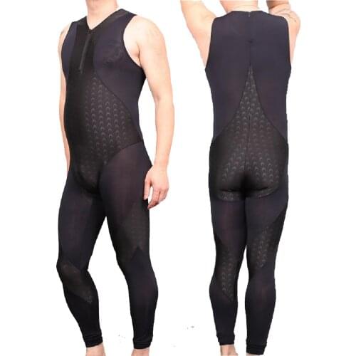 Men Water Sports One-Piece Swimsuit Fish Scale Pattern Patchwork Camisole Ice Silk Breathable Sportswear Playsuits Surf Jumpsuit