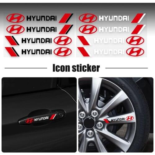 4PCS Car Door Handle Sticker Rear View Mirror Sticker with Logo Wheel Stickers For Hyundai Santa Fe Sonata Solaris Accessories