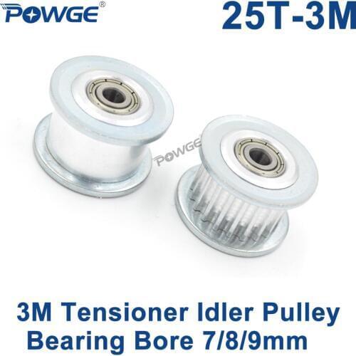 POWGE 25 Teeth 3M Idler Pulley Tensioner Bore 7mm 8mm 9mm with Bearing Guide Regulating synchronous HTD3M pulley 25T 25teeth