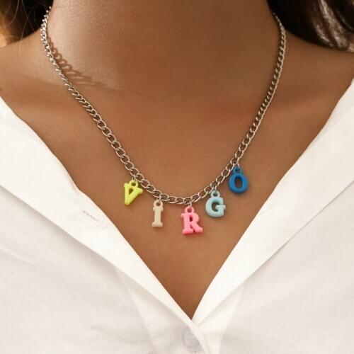 New Fashion Candy Color Letter Pendant Necklace for Women Statement Charm Silver Color Clavicle Chain Choker Jewelry Accessories