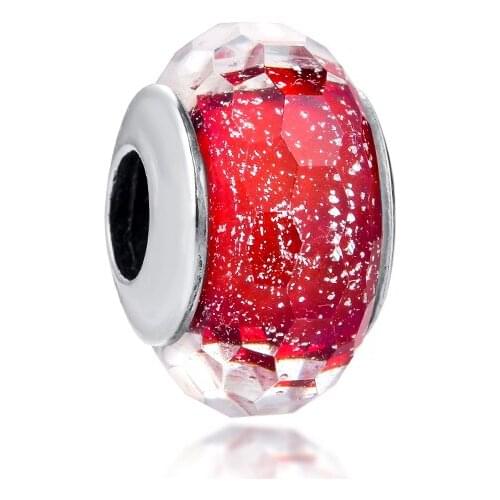 Fits Pandora Bracelets Red Shimmer Murano Glass Charms S925 Original Sterling Silver Charm Beads for Jewelry Making kralen